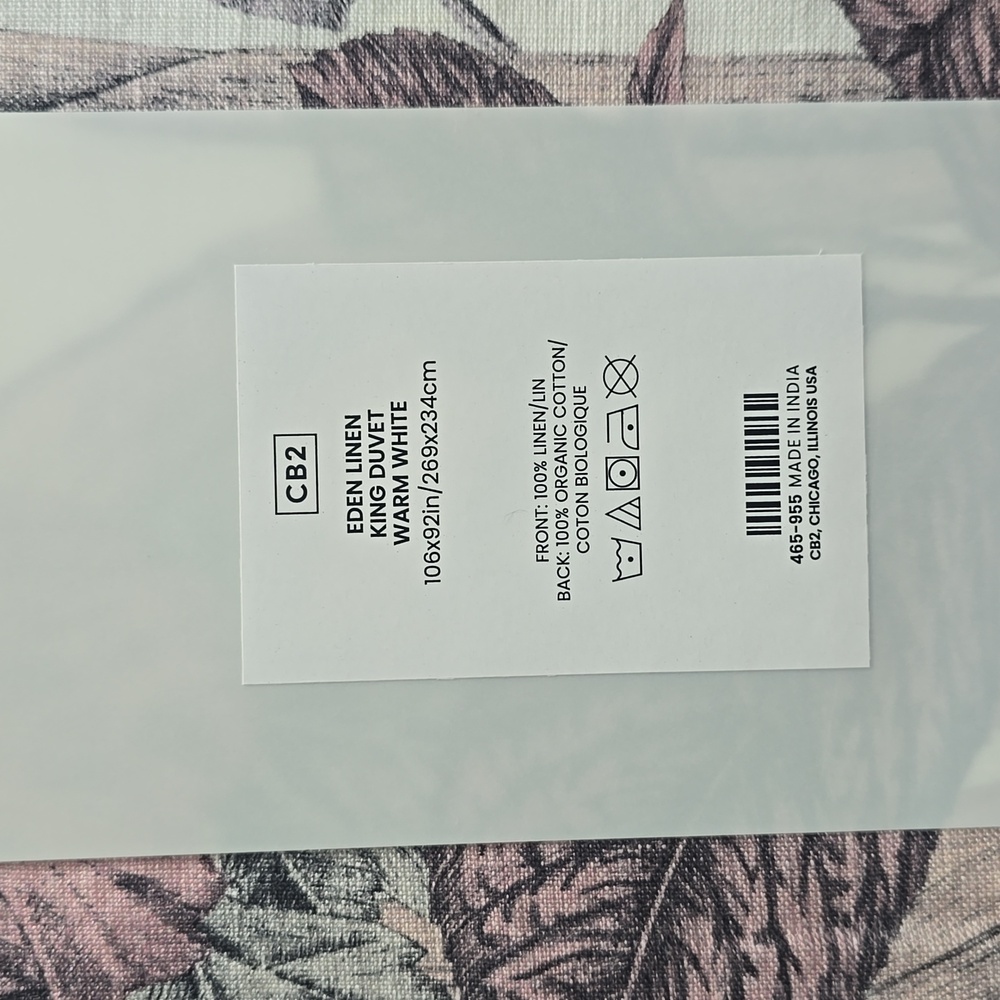 CB2 Eden Off White and Smoked Mauve Linen King Duvet Cover, Ratail $329.00 UAD - Picture 8 of 16
